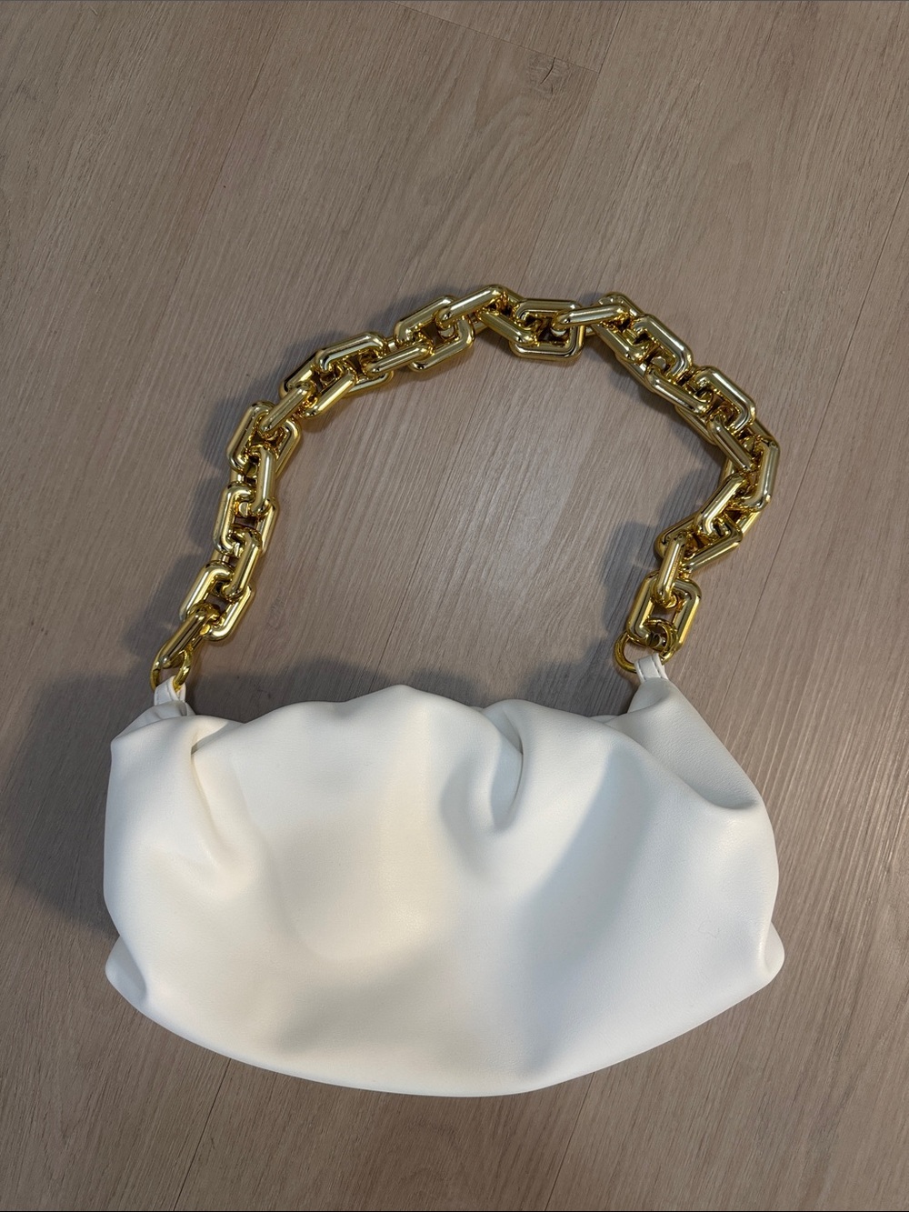 White Shoulder Bag with Gold Chain Handle